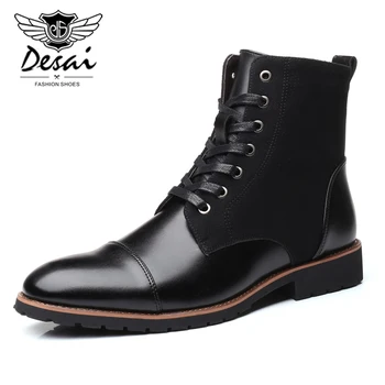  Мъжки нови маркови ежедневни обувки Martin; колекция 2019 г.; мъжки кожени обувки за есен-зима; модерни военни обувки; Botas Hombre; цвят Черен