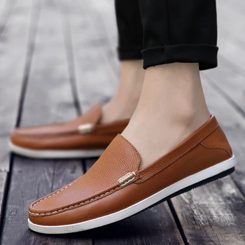  2022 Мъжки обувки, Английска тенденция Ежедневни Обувки, Лоферы, мъжки Маратонки от естествена кожа, модел обувки без закопчалка, мъжки обувки на плоска подметка, Zapatillas Hombre