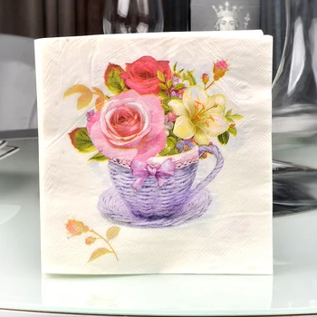  20pcs празнична парти тъканни кърпички цвете хартиени салфетки украса на храна