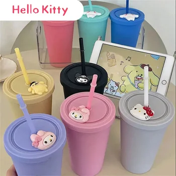  450 мл Kuromi Sanrio Hello Kitty Чаша На Присоске, Чаша за Вода, Кавайная Чаша, Слама Чаша, Сладко Момиче, Удобна Чаша За Чай С Мляко, Spotify Premium