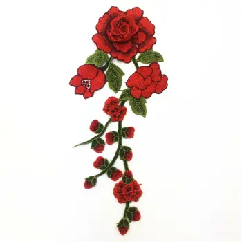  Бродирана Тъкан Цвете Рокля Занаят Червена Роза Цвете Апликация Шият Кръпка Икона