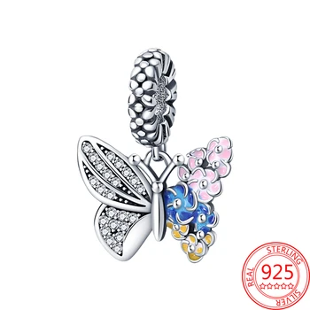  Сега Стерлинговое Сребро 925 Проба От Цветни Танцуващи Пеперуди, Които Висят Висулки Са Подходящи Оригиналната Марка Гривна Колие С Висулка