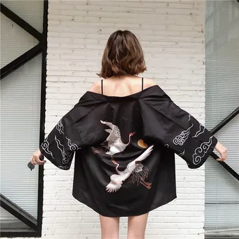  Лятна индивидуалност кимоно с принтом журавля градинска свободна солнцезащитная тънка яке за мъже и жени