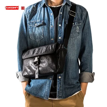  2022 Модна марка кожена чанта На рамото, мъжки нагрудная чанта в корейски стил, най-горния Слой, чанта През Рамо От Телешка кожа, ежедневни чанти-месинджър