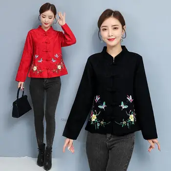  2022 традиционното китайското винтажное палто дамско източното цветна бродерия яке поло национален стил ретро женски костюм тан 