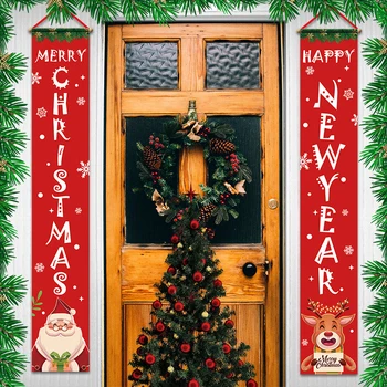 Коледна Украса за Дома Банер на Верандата Външен Декор Двустишие Подвесная Кърпа на Вратата на Дома на Висящ Банер Нова Година 2022 Декор