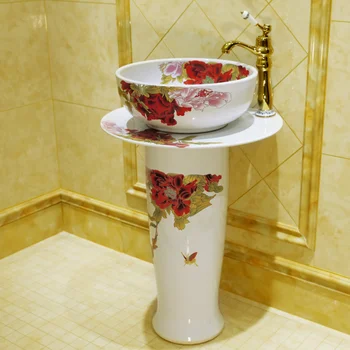  Керамична Мивка, Баня Тоалетна Европейски Стил Мивка Вградена Етаж с Мивка и Баня Пиедестал мивка бял