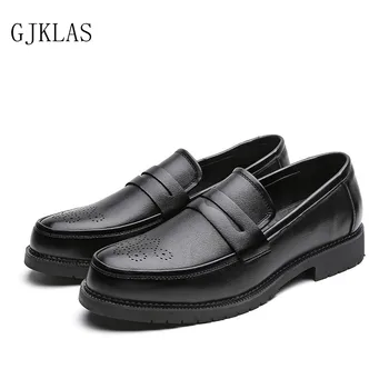  Кафяви, Черни Вечерни Обувки за Мъже, Кожени класически официални Модела Сватбени Обувки, Мъжки Италиански Кожени Обувки с Перфорации тип 