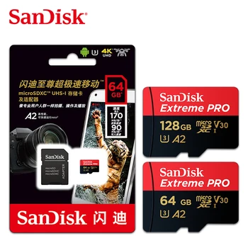  100% Оригинална карта SanDisk Micro SD 128 GB SDXC Extreme Pro TF Карта клас 10 U3 A2 UHS-I V30 Карта Памет Microsd