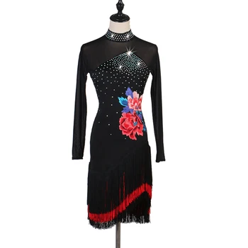  латино рокля за продажба на костюми за салса облекло за танци латиноамерикански танци рокли рокля за салса състезание Бродерия