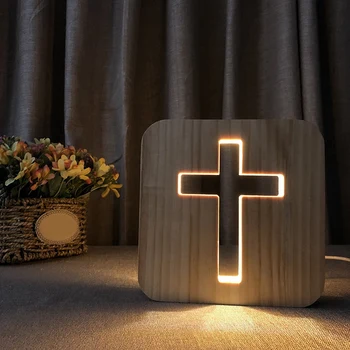  Нов 3D Led Лампа нощна светлина USB Настолни Настолни Лампи Християнството Разпятие Занаяти за Подарък Декорация на Дома, Дървен Кръст