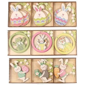  9 Стил/Комплект Великденски Заек Яйце Животно Рисувани 2022 направи си САМ Украса на Дома Висулка Дървени Занаяти
