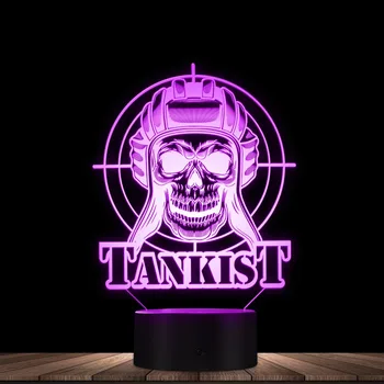  Танкист Пънк 3D Визуални Настолна Лампа Ретро Череп Танк Войн С Подсветка Акрилна Борда на Дисплея Лампа Стая Уникално Декоративно Осветление