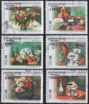  6 бр./компл. Пощенски Марки Камбоджа 1999 Известната Картина с маслени Бои Статичен Цвете се Използва Пощенска Маркиране на Пощенски Марки за Колекционери