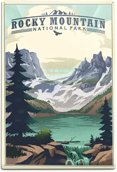  Фенер Press Национален парк Скалисти планини в Колорадо, езеро, Литография 89047 (Алуминиева стенни знак 12x18, Метален стенен декор)