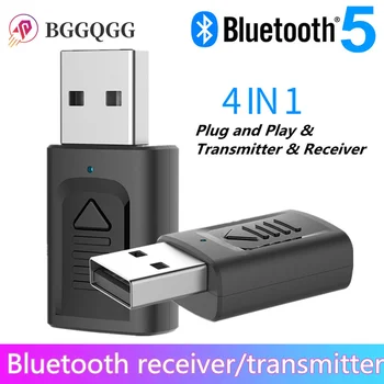  BGGQGG USB Bluetooth 5.0 Аудио Приемник Предавател 4 В 1 Стерео Bluetooth, AUX вход RCA USB, 3.5 мм Жак За ТЕЛЕВИЗОР, КОМПЮТЪР Адаптер за Кола