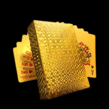  Подарък Кутия Пакет Златно Фолио Покер Карти За Игра На Скоростната Водоустойчив Карти За Покер Скоростна 24 Покритие Покер Златни Игрални Карти С Кутия
