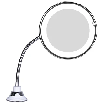 Led 10-кратно Увеличително Огледало за грим с Подсветка, Кръгло Огледало за Баня със Завъртане на 360 градуса, Гъвкаво