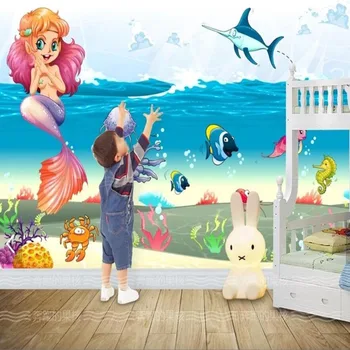  3D Морски Свят Тапети Стенопис за Детска Стая Дневна Тапет с Животни Художествени Стикери За Стени на Контактната Ролка Хартия 3d Стенописи