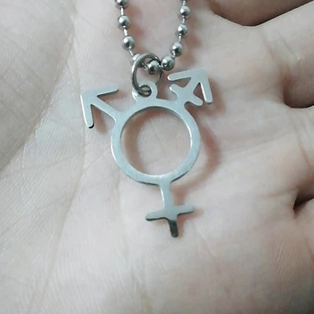  Колие със символа на Трансгендера От Неръждаема Стомана, Бижута с Гордост трансджендър, Мъжко и дамско Колие със символа на трансгендера, подарък