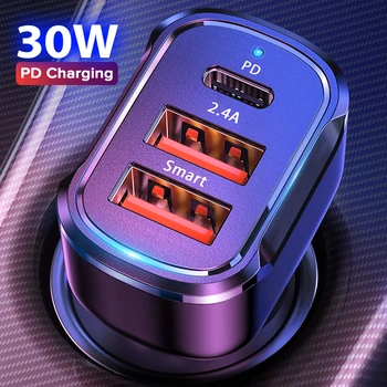 PD 30 W Зарядно за Кола с Два USB Порта QC3.0 Адаптери За Бързо Зареждане Type-C Зарядно за Запалката За iPhone 12 Pro Max Xiaomi 11