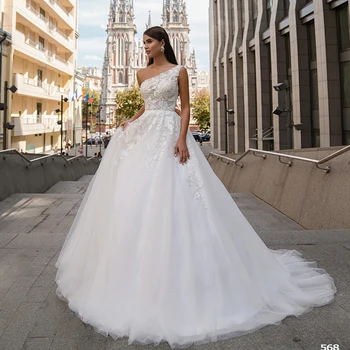  Бална рокля с едно рамо Сватбена Рокля Без Ръкави С Аппликацией Елегантна Дълга Сватбена Рокля Vestidos De Новия 2022 Индийското Сватбена рокля