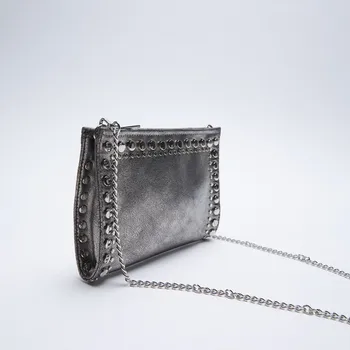  Дами дизайнер верига чанта Луксозни матова кожа чанта мода нитове чанта дами страна на съединителя