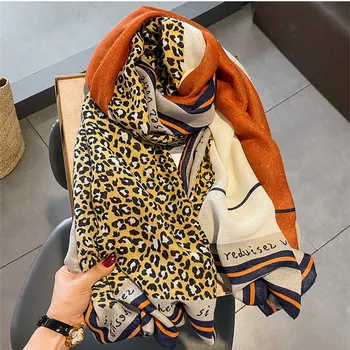  Нов ретро леопардовый принт, модерен памук и лен копринен шал оверсайз, марля женски годишният климатик, шал, топъл шал