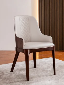  Новият китайски стил кожена трапезария стол от висок клас от бял восък Дърво, Офис продажби, рецепция, стол за преговори, домашен свободно време