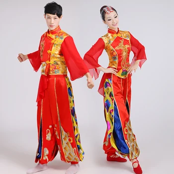  червен фестивален танцов костюм за възрастни коледен танц на коледно облекло за изпълнения на китайски народен танц, класически танцьор