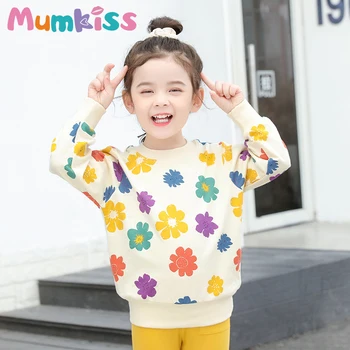  MUMKISS/ Тениска с дълъг ръкав за момичета, пролетта и есента Памук Детска Топ с Принтом, обикновен Всекидневен Стил, Детски Дрехи