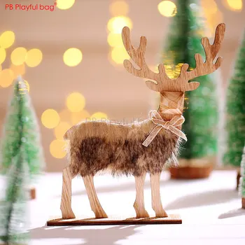  Игриво чанта Коледна украса Дървени ретро кожени декорации с елени Коледен елен Настолни декорации за прозорците Творчески подаръци AA07