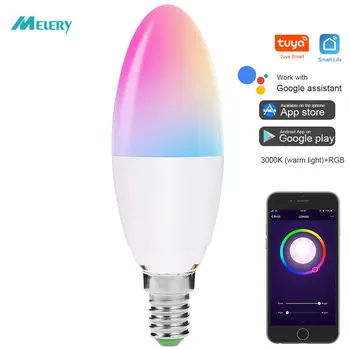  E14 Smart WiFi Led лампа-свещ Работи с Алекса Google Home 5 W, равен на 40-Ватова крушка RGB студен топъл бял цвят, меняющей настроение