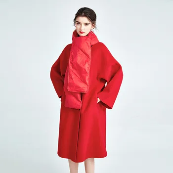  Дамско яке, Есенно-зимно палто, Вълнена, Висококачествено Червено Двустранно Кашемировое палто, Свободен и Тънък Темпераментна Шарфовый яка