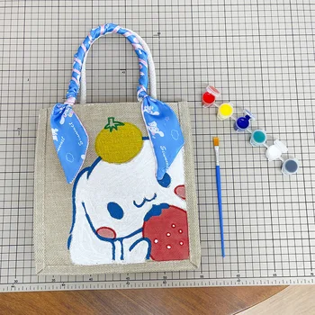  Kawaii Sanrio Cinnamoroll Мультяшная Чанта Ръчна изработка Чанта Сам Домашно Материал Чанта Подарък Графити Ръчно Холщовая Чанта Tide