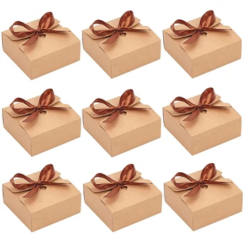  20 компл. Подарък Кутия от Крафт-Хартия за Сгъваеми Кутии с Лента за Печене на Торта, Бисквити, Украса за Рожден Ден, Подарък Опаковъчна Кутия